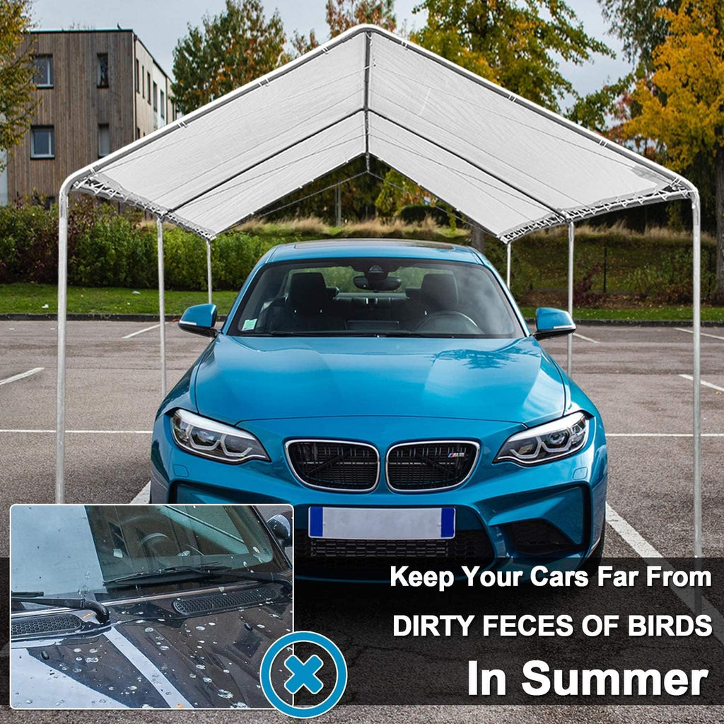Heavy Duty Portable Carport Canopy 20X10 ft with Galvanized Steel Frame and PE Cover, White B989393