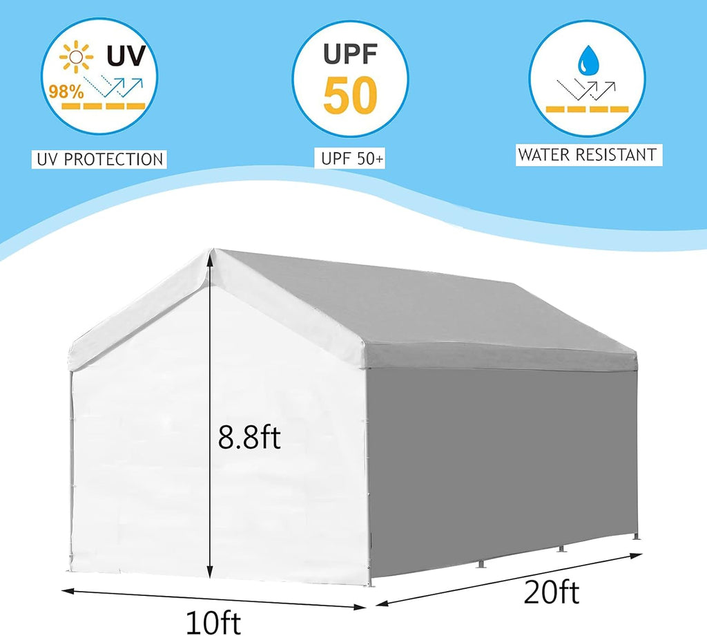 10x20 ft Heavy Duty Carport Canopy Shelter with Removable Sidewalls and Door J224958