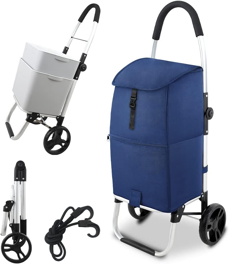 Navy Blue Foldable Grocery Cart with Shopping Bag P1526