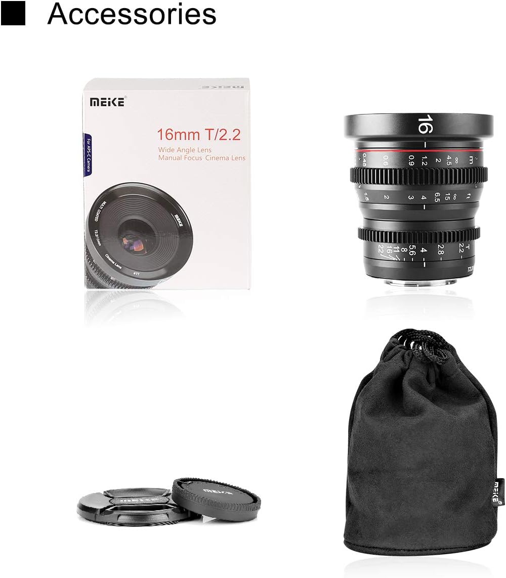 16mm T2.2 Manual Focus Wide Angle Cinema Lens for M43 Mount K79389