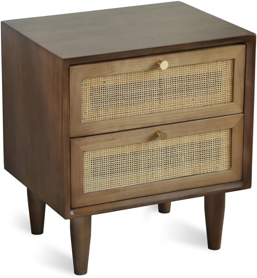Brown Pine Wood Nightstand with 2 Drawers V20314