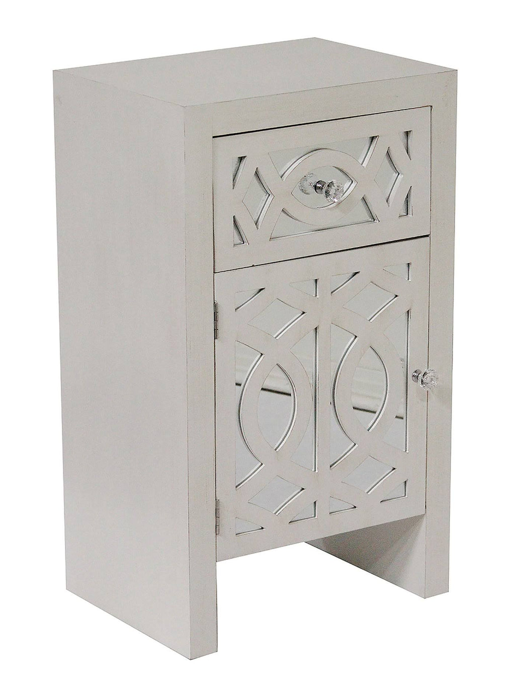 Antique White Wood Accent Cabinet with Mirrored Glass Door & Drawer Q731527