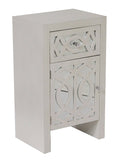 Antique White Wood Accent Cabinet with Mirrored Glass Door & Drawer Q731527