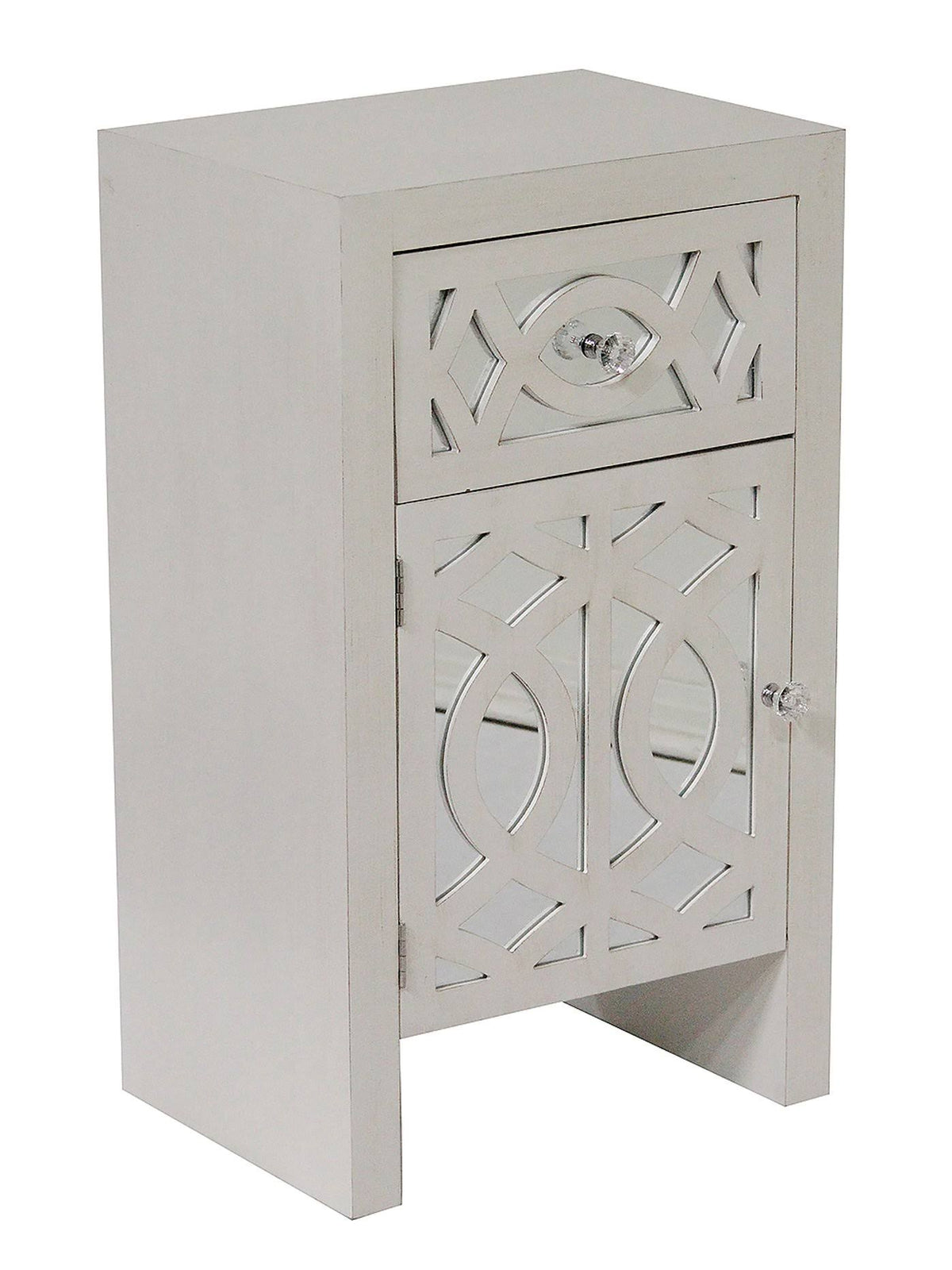 Antique White Wood Accent Cabinet with Mirrored Glass Door & Drawer Q731527