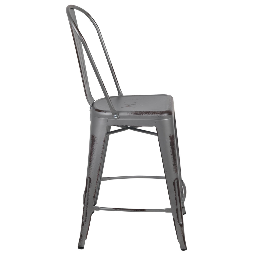 24-Inch Distressed Metal Stool E7043