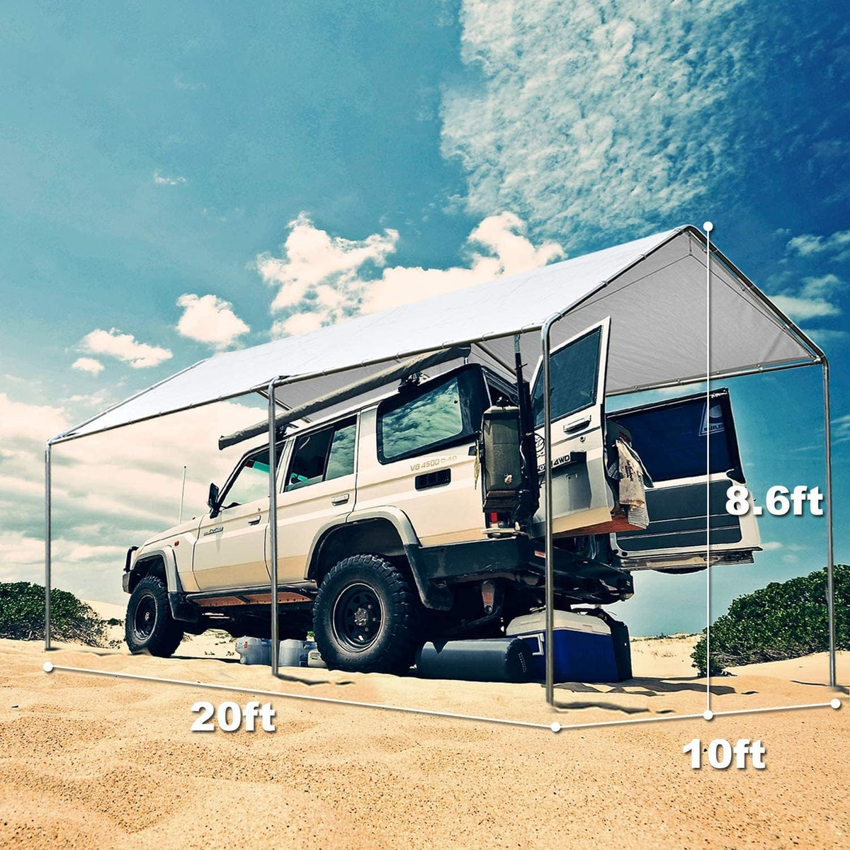 Heavy Duty Portable Carport Canopy 20X10 ft with Galvanized Steel Frame and PE Cover, White B989393