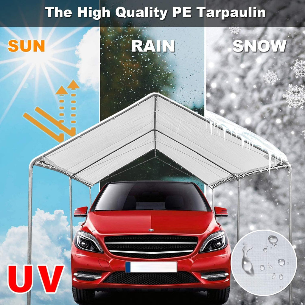 Heavy Duty Portable Carport Canopy 20X10 ft with Galvanized Steel Frame and PE Cover, White B989393