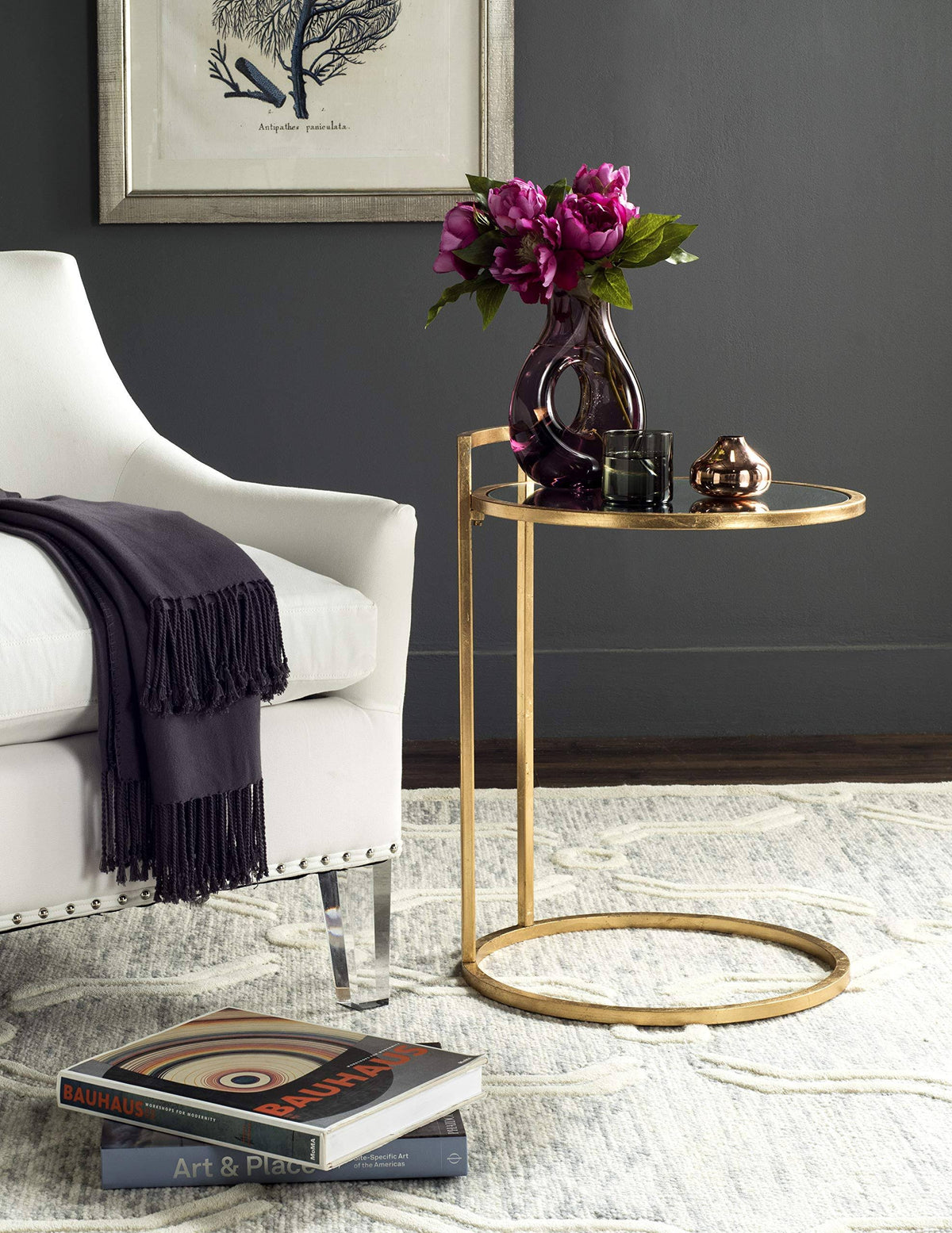 Round Gold Leaf End Table U7057