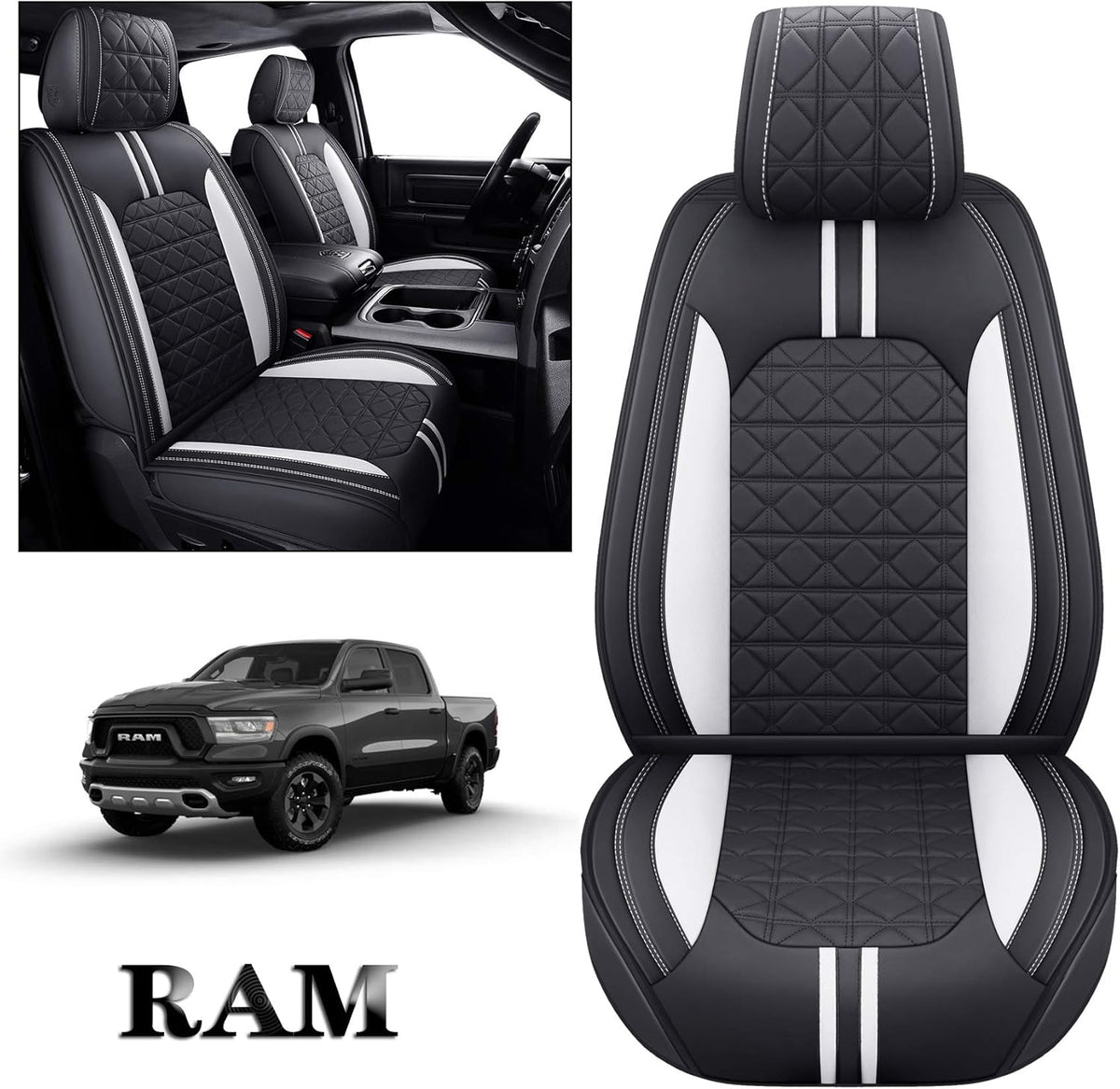 Waterproof Leather Seat Covers 5 PCS Full Set Black Blue U226