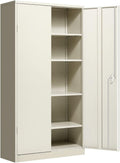 White Locking Metal Storage Cabinet with 2 Adjustable Shelves C112638