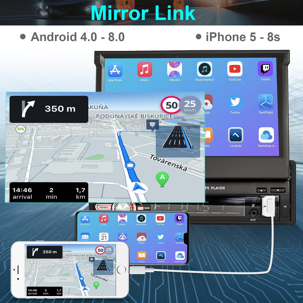 Single Din 7 Inch Flip Out Touchscreen Car Stereo with Backup Camera C422270