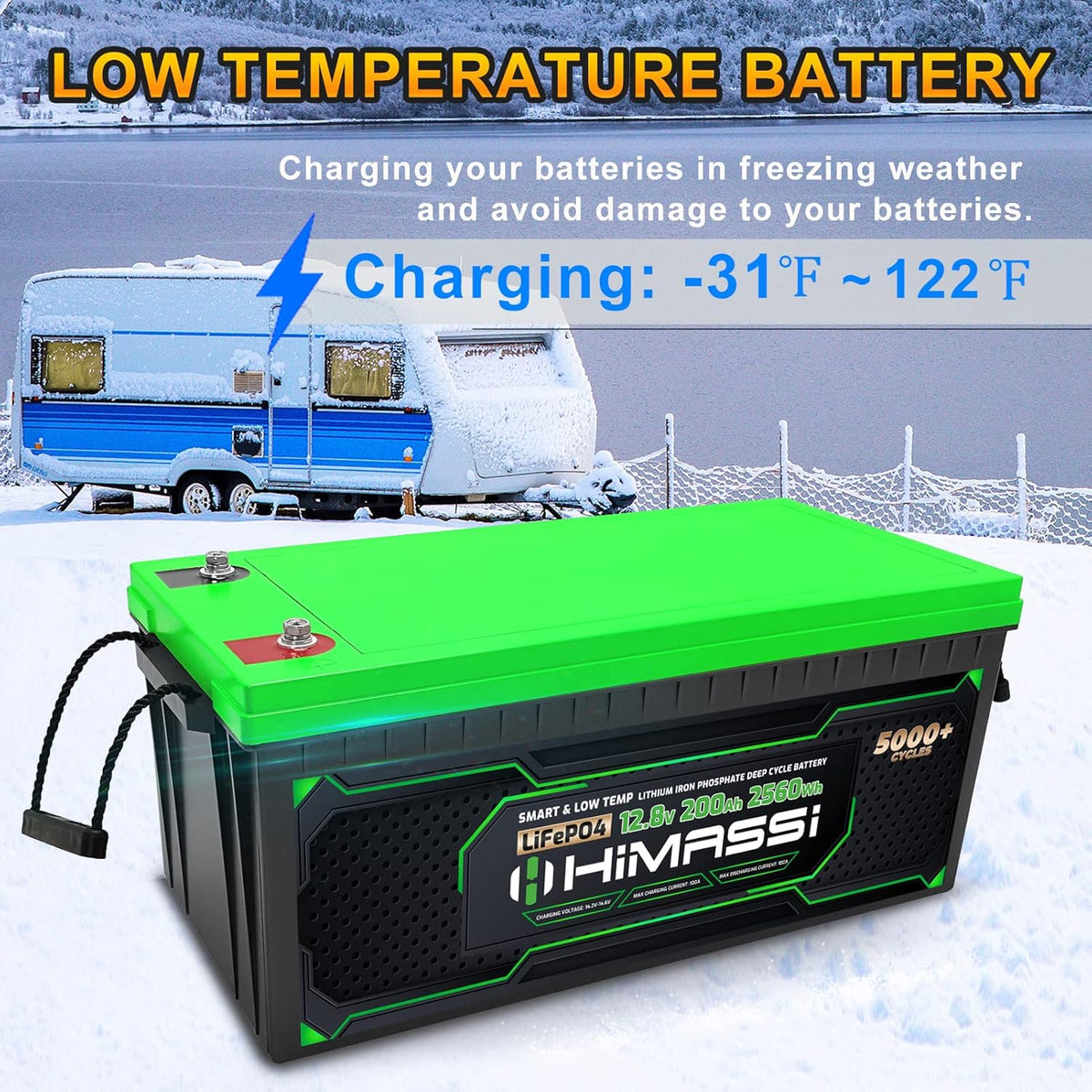 24V 200Ah LiFePO4 Deep Cycle Battery with 200A BMS V96258