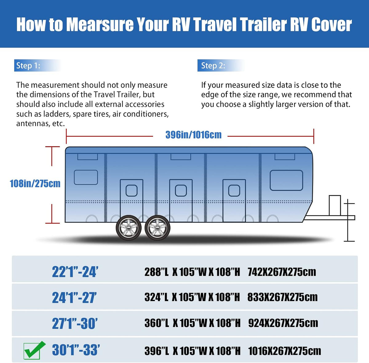 6 Layers Windproof UV Resistant RV Cover 30'1''-33' A19867
