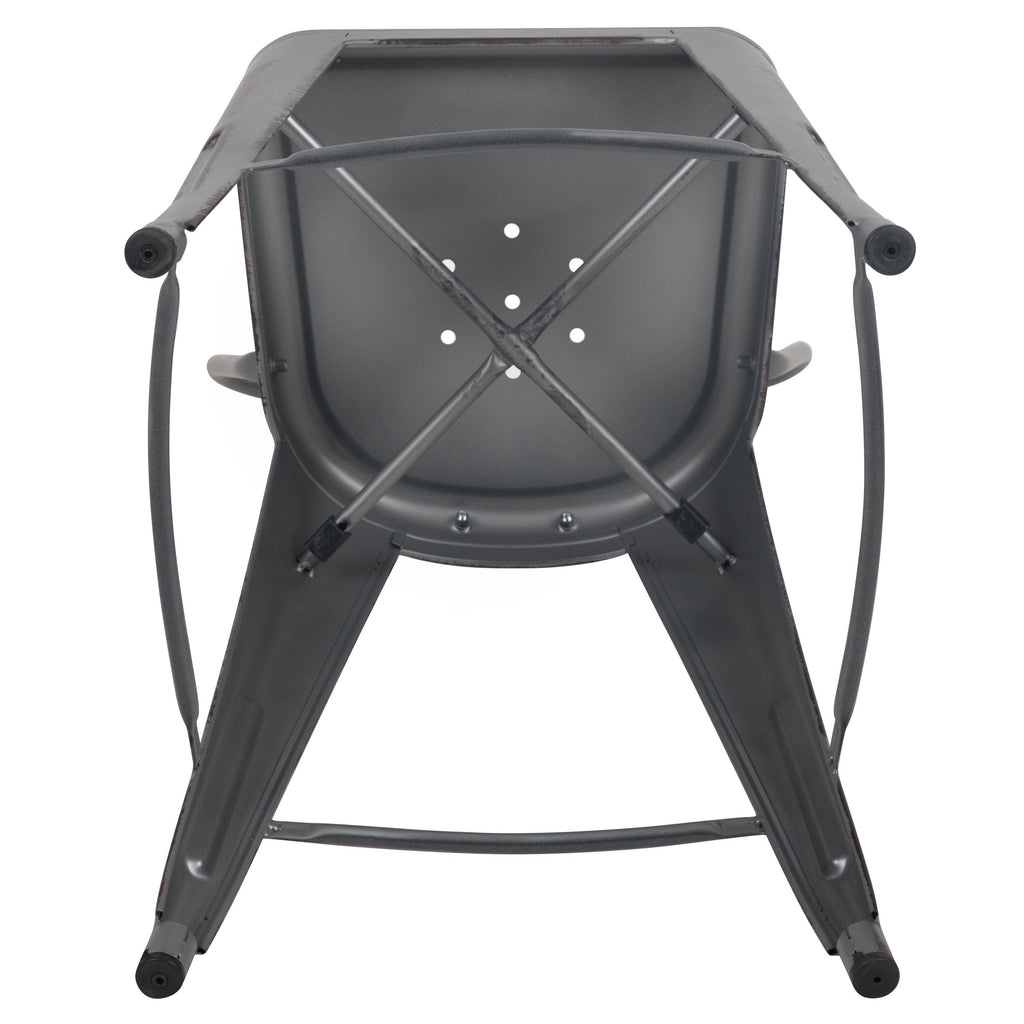 24-Inch Distressed Metal Stool E7043
