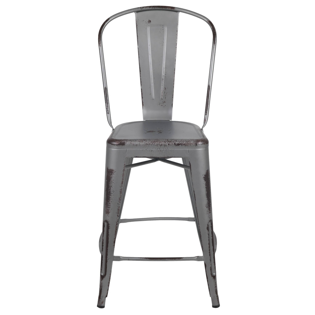 24-Inch Distressed Metal Stool E7043