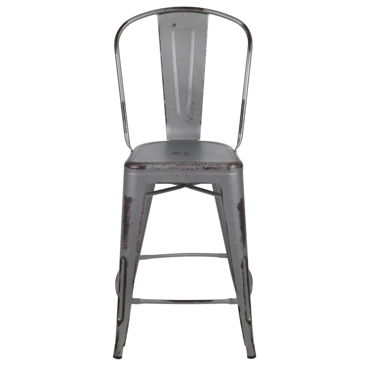 24-Inch Distressed Metal Stool E7043
