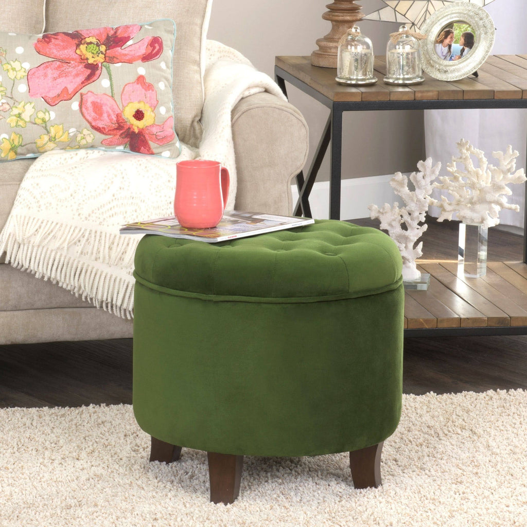 Velvet Forest Green Round Storage Ottoman P105427