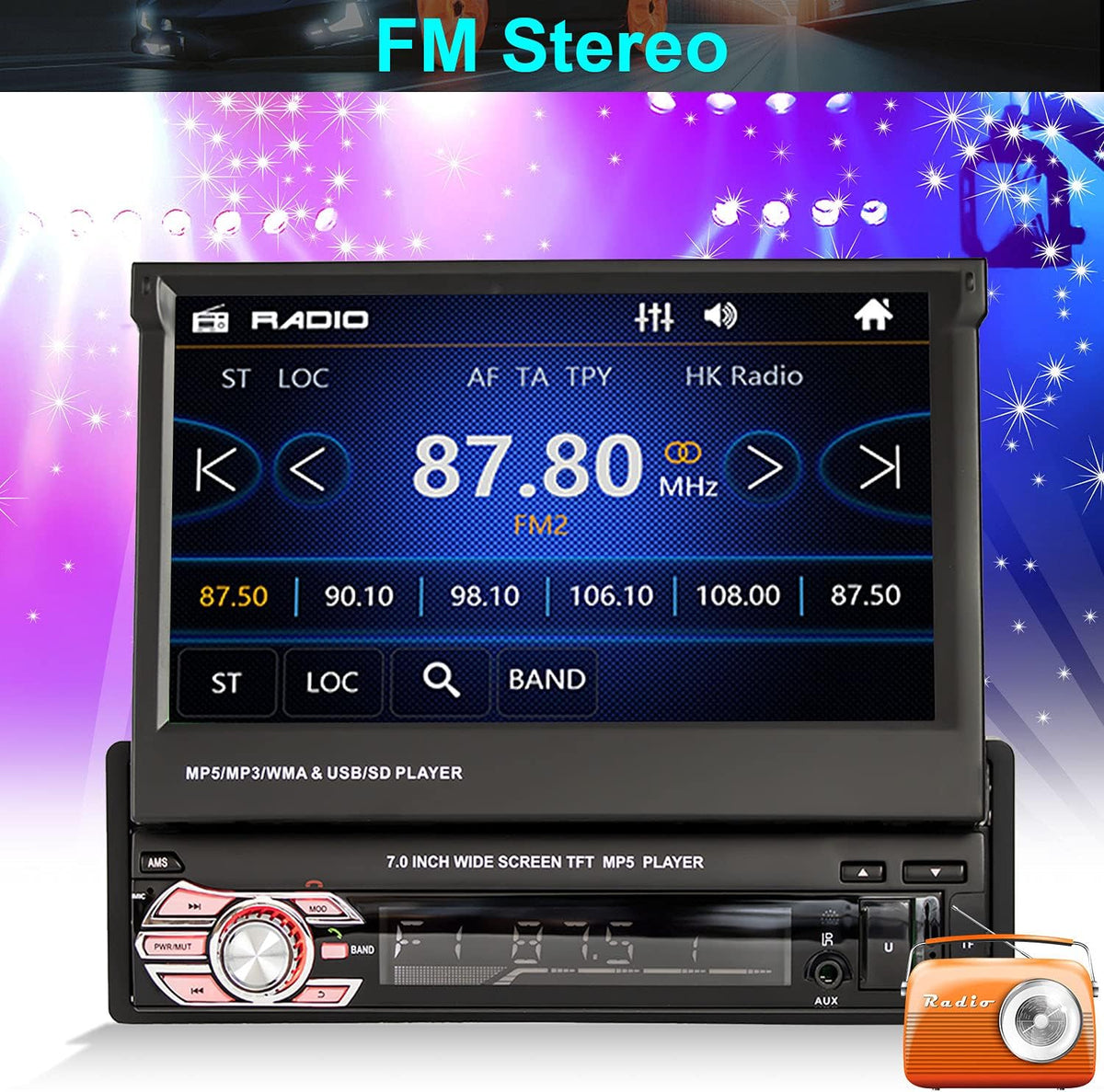 Single Din 7 Inch Flip Out Touchscreen Car Stereo with Backup Camera C422270