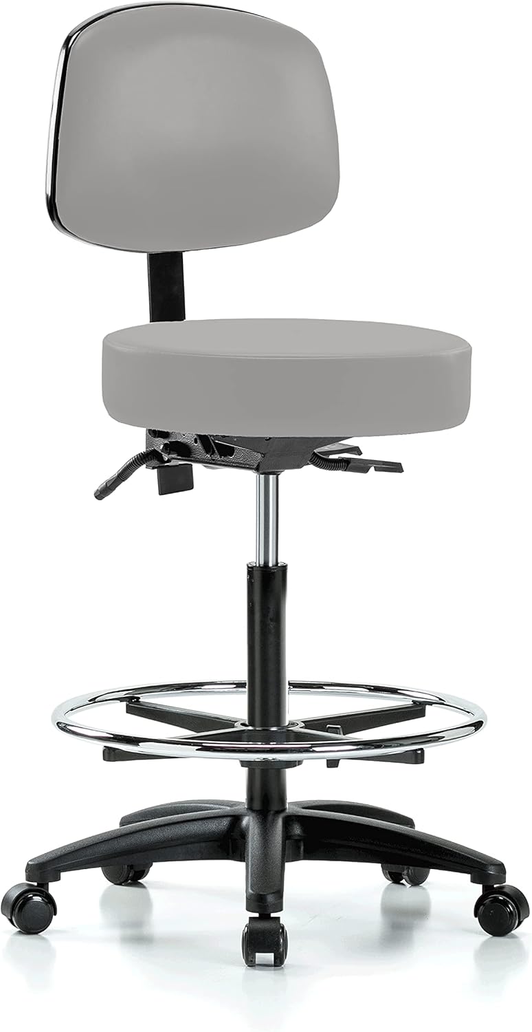 Height Adjustable Rolling Stool with Back and Footring F93171