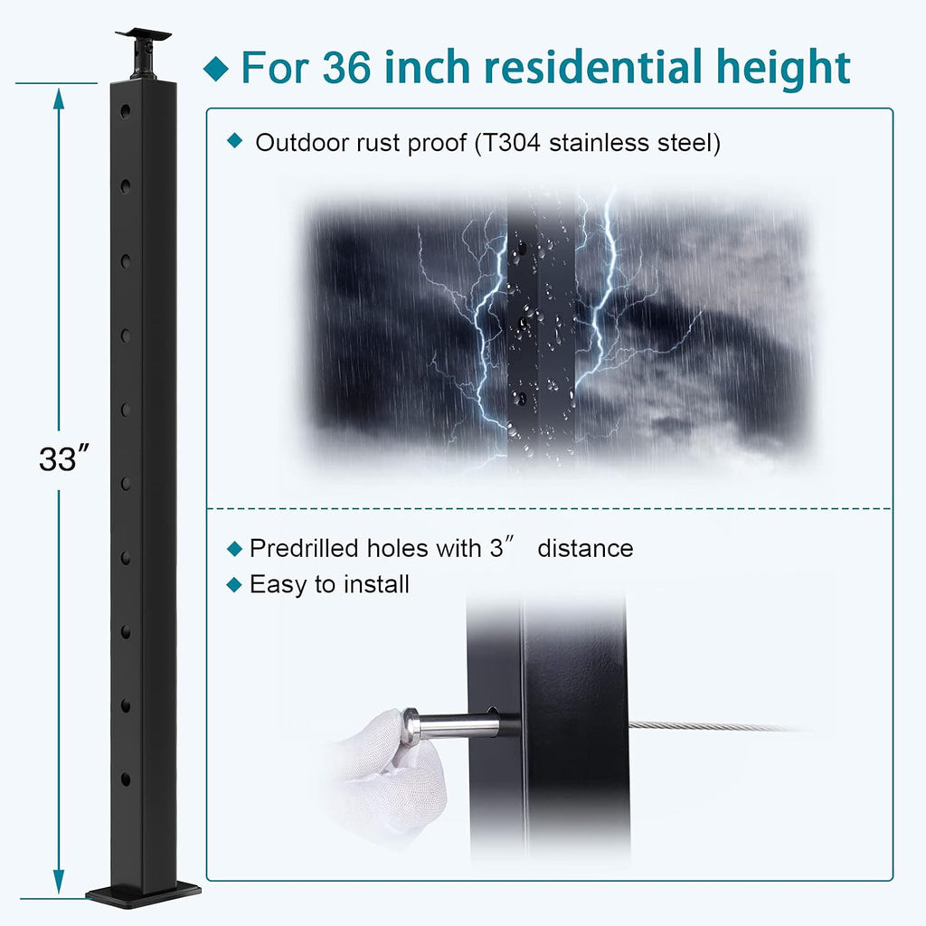 4 Pack Black Stainless Steel Cable Railing Post U91783