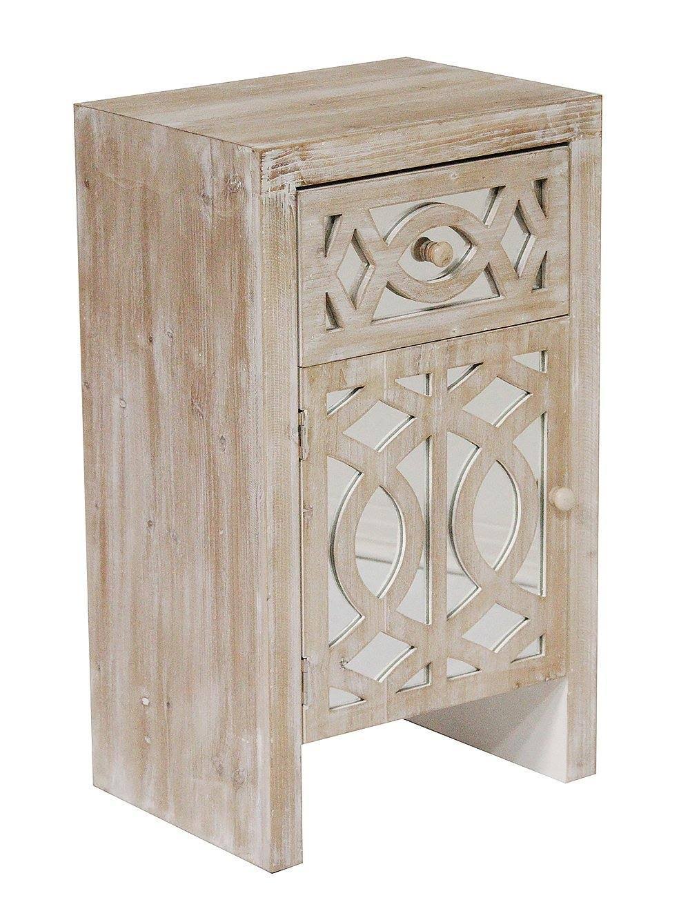 Antique White Wood Accent Cabinet with Mirrored Glass Door & Drawer Q731527