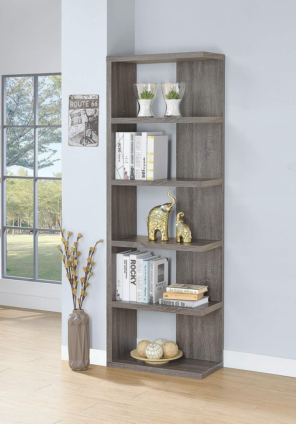 5-Tier Weathered Grey Bookcase O366