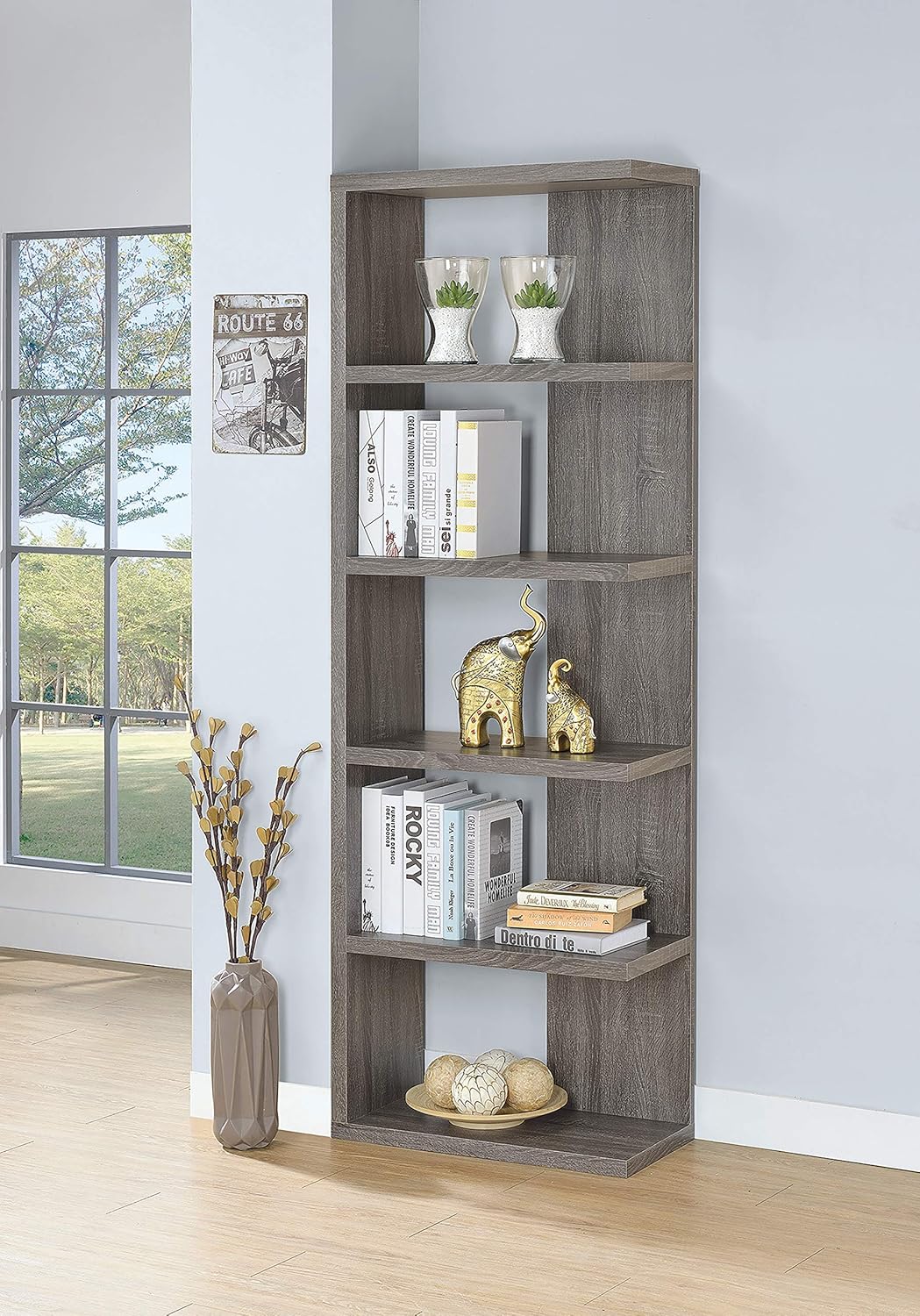 5-Tier Weathered Grey Bookcase O366