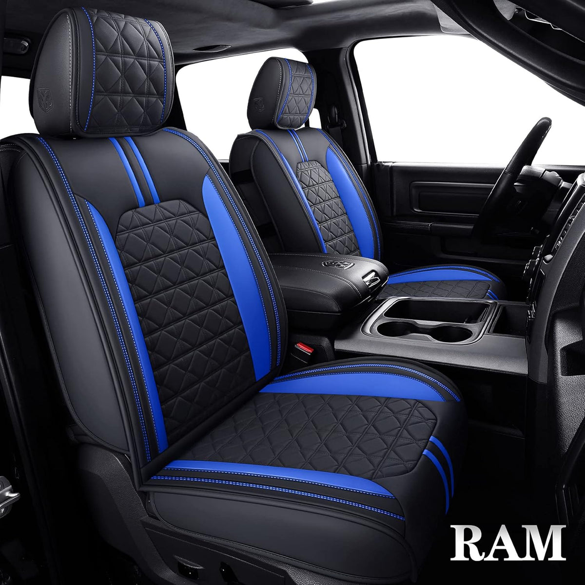 Waterproof Leather Seat Covers 5 PCS Full Set Black Blue U226