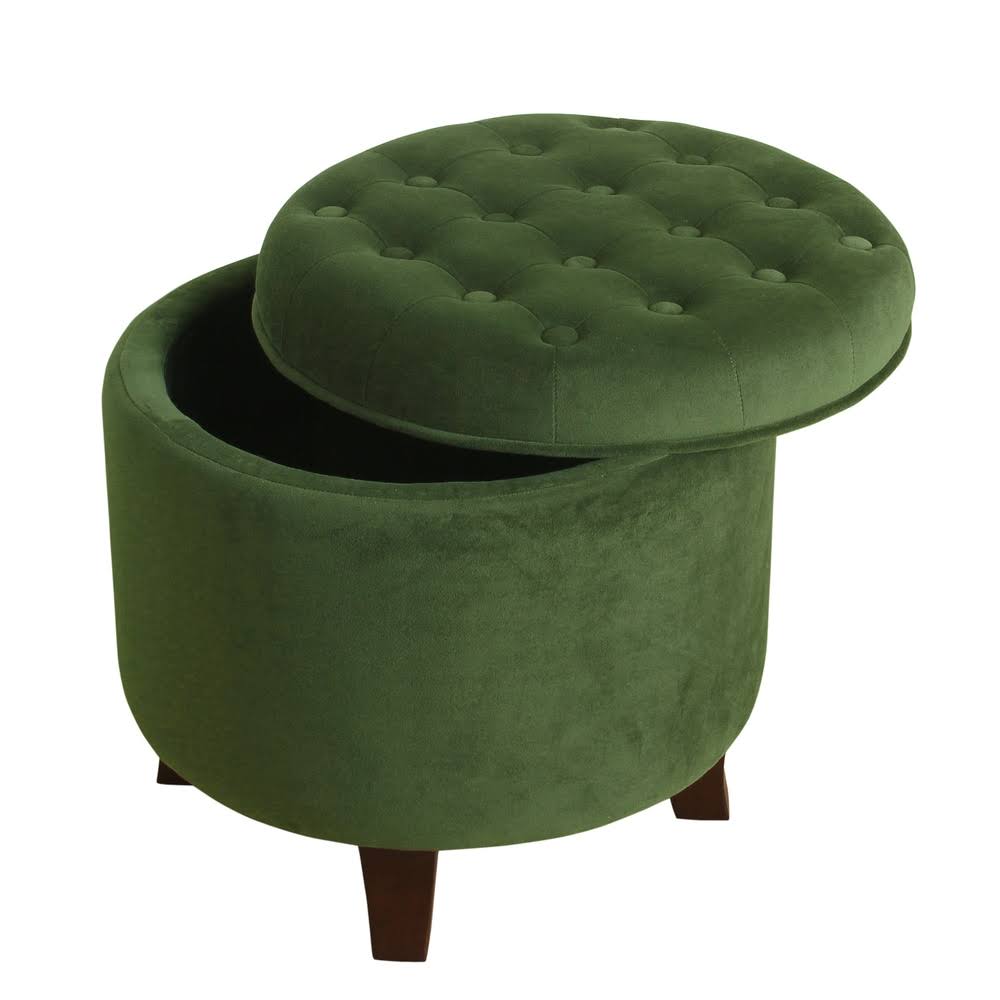 Velvet Forest Green Round Storage Ottoman P105427