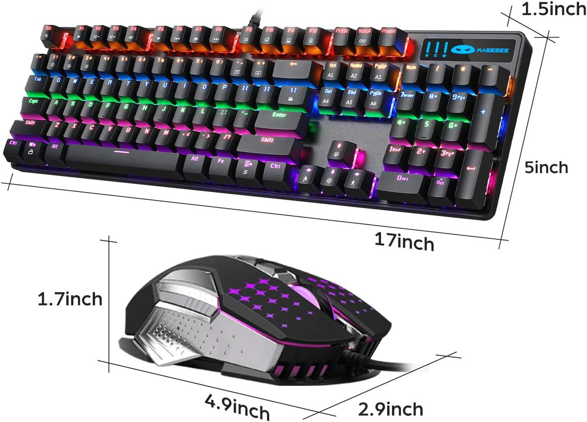 Mechanical Gaming Keyboard and Mouse Combo, 104 Keys Rainbow Backlit, Wired I8987
