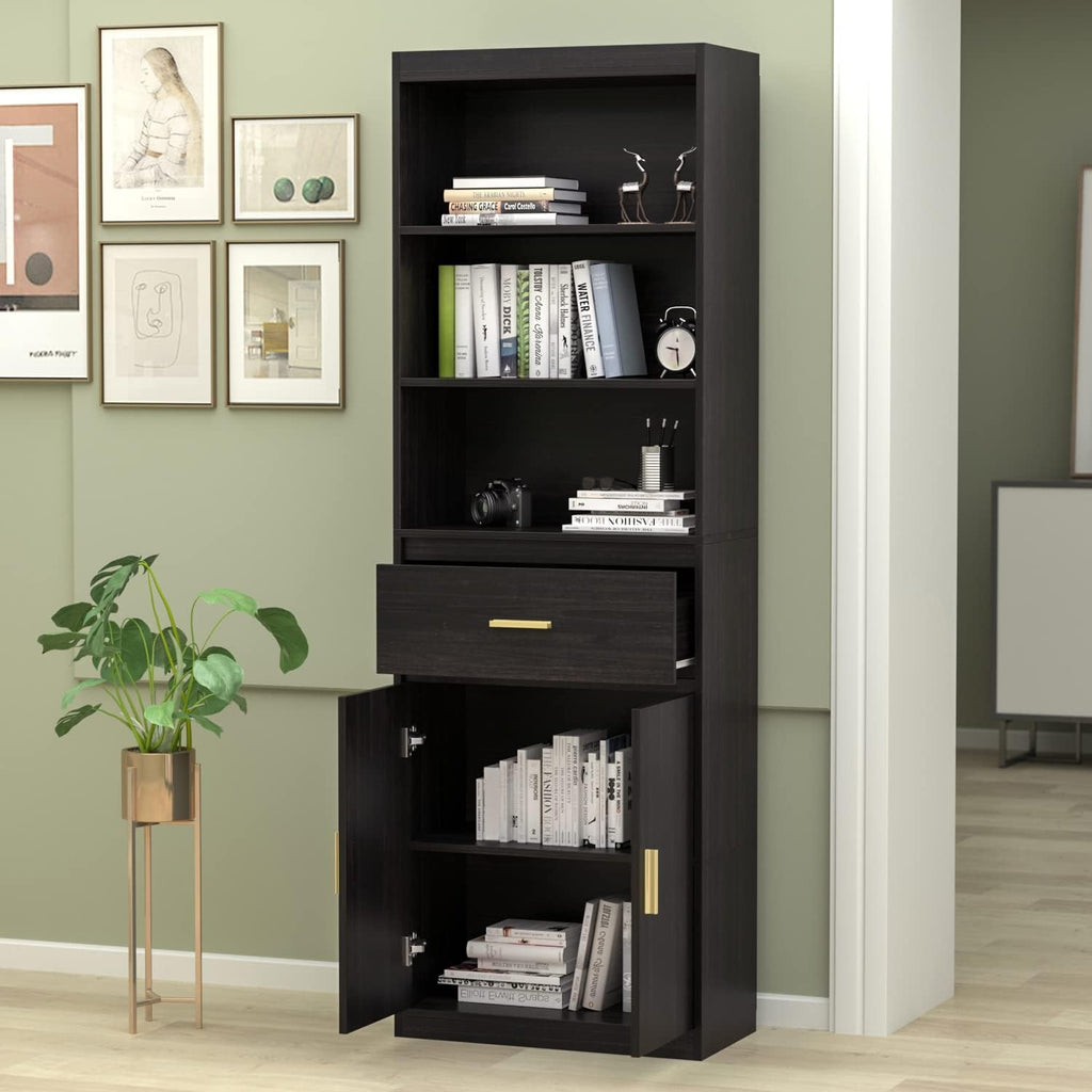 Tall White Wooden Bookcase with Glass Doors M49119