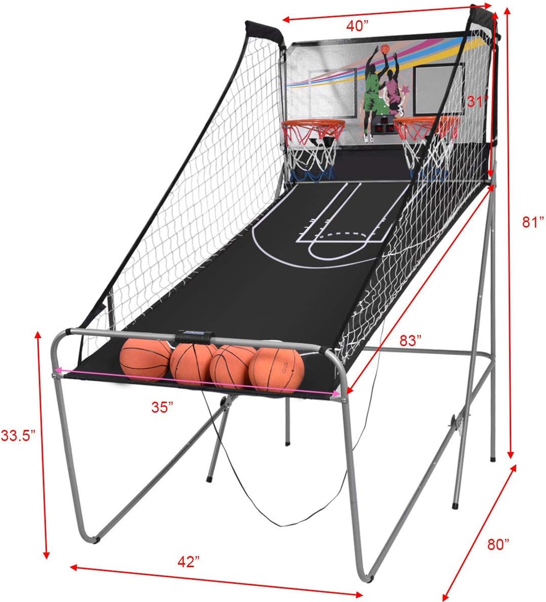 Electronic Basketball Arcade Game Double Shot 2 Players with 2 Rims 4 Balls U931