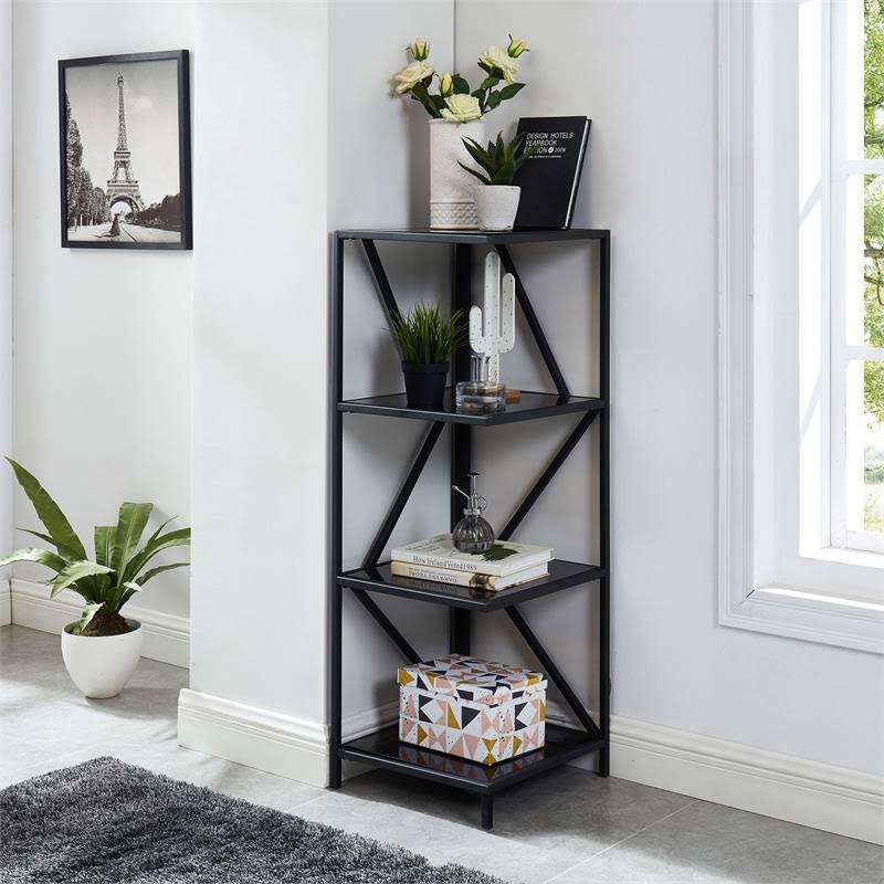 Black 3-Shelf Corner Bookcase Q13218