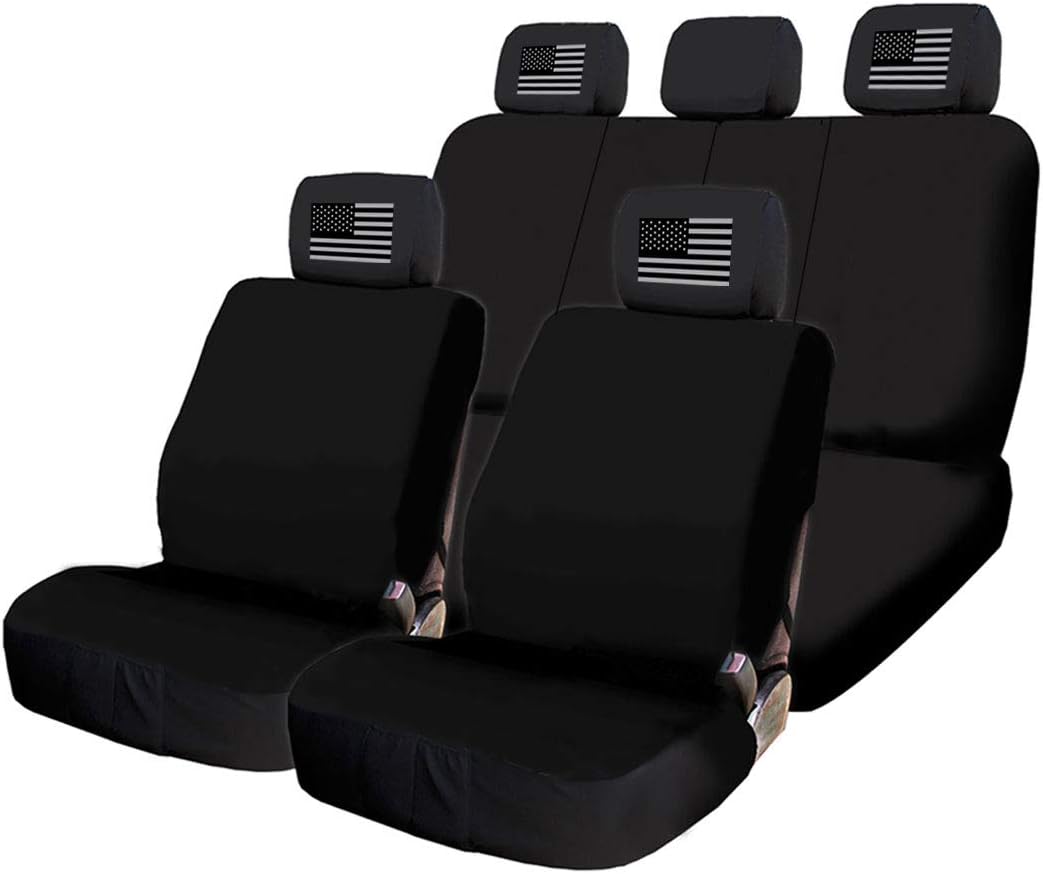 Black Flat Cloth Universal Fit Car Seat Covers with Headrest Covers N19661
