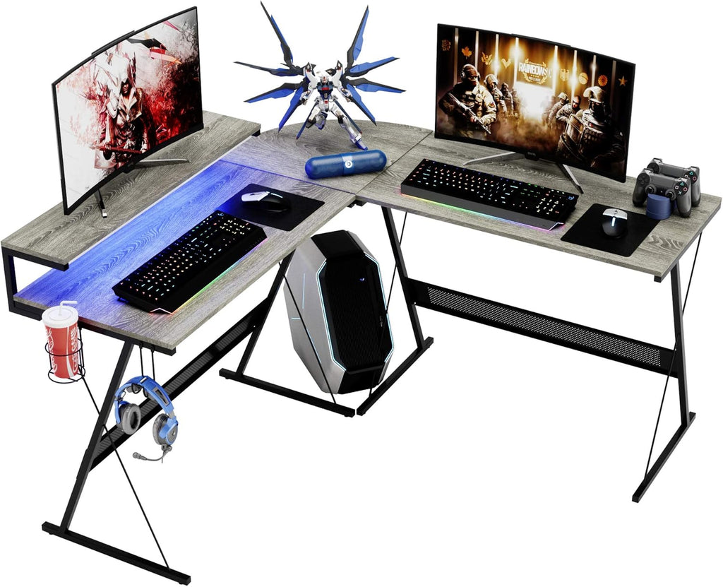 L-Shaped Gaming Desk with RGB Strip Black U9608