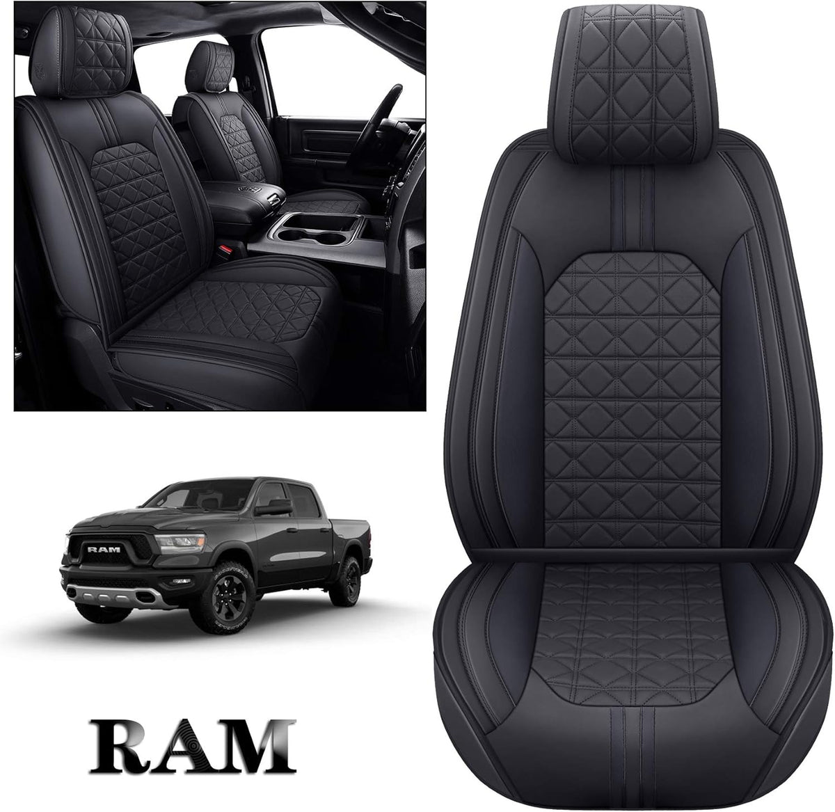 Waterproof Leather Seat Covers 5 PCS Full Set Black Blue U226