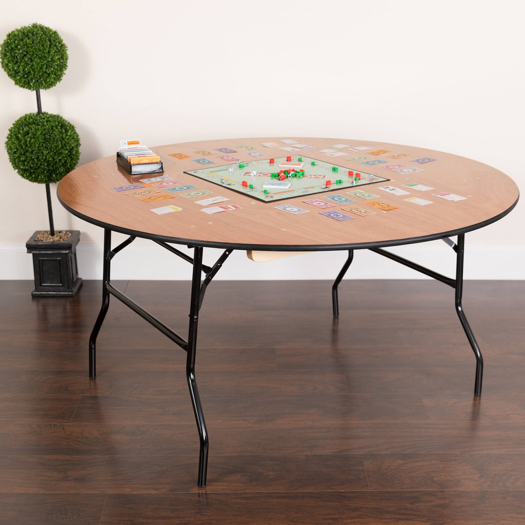 60-Inch Round Wood Folding Banquet Table H39875