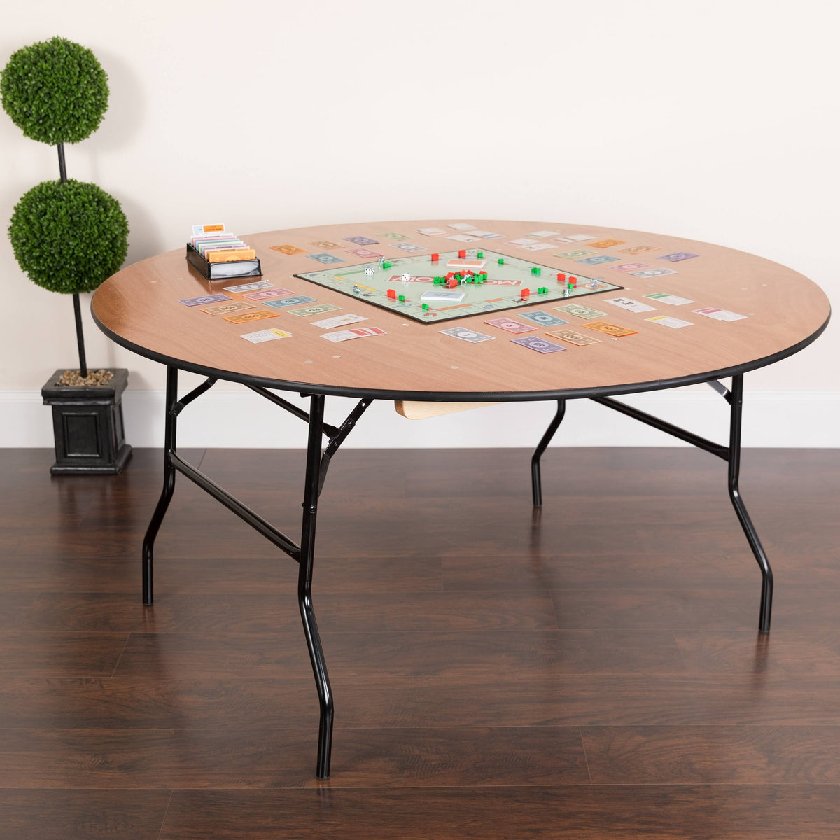 60-Inch Round Wood Folding Banquet Table H39875