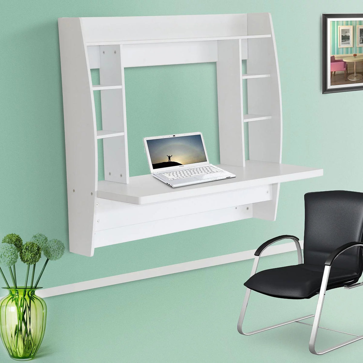 Wall Mount Computer Desk with Storage Shelves F421031