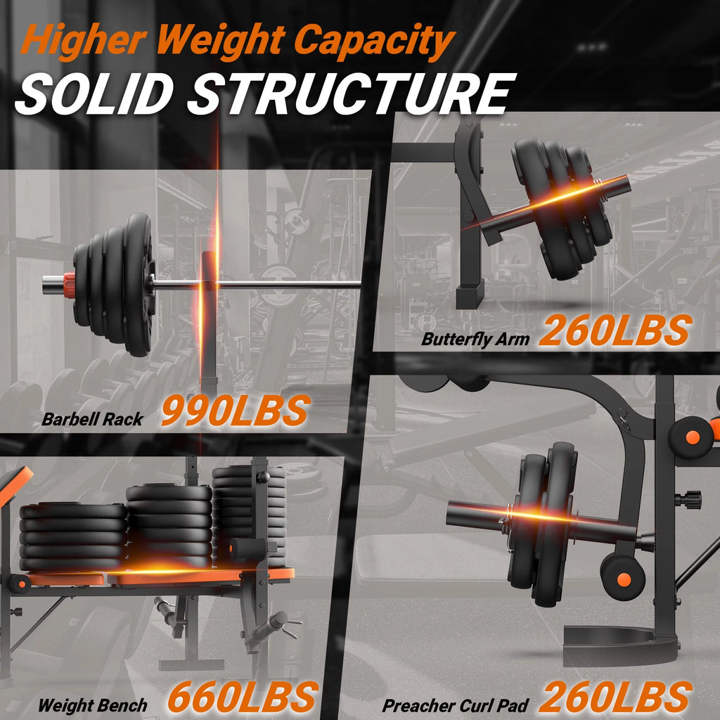 660lb 6-in-1 Adjustable Weight Bench with Barbell Rack and Leg Developer M23724