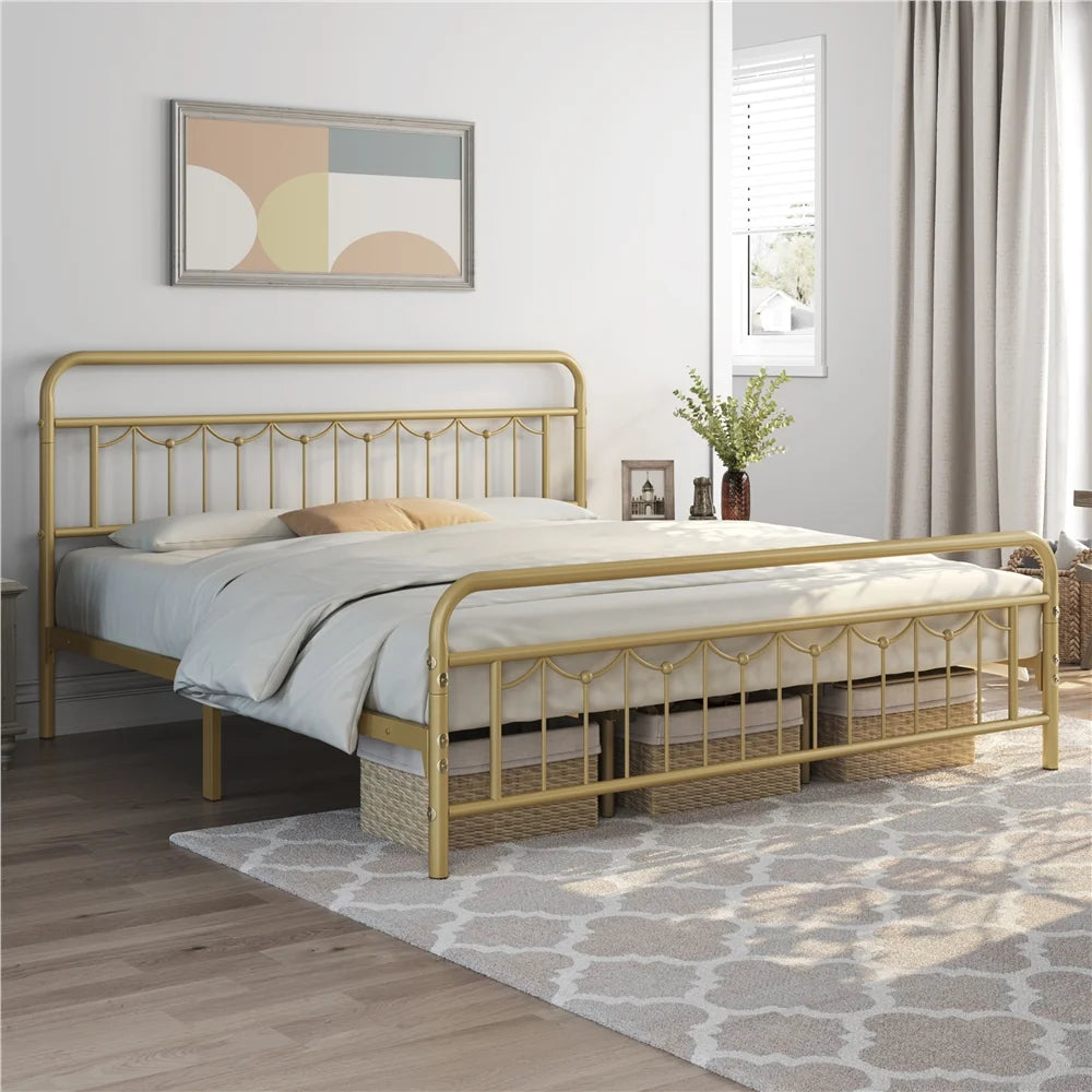 Queen Matte Black Metal Platform Bed Frame with Headboard and Footboard Q4176