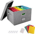 Collapsible Linen File Box with 5 Hanging Folders W32922