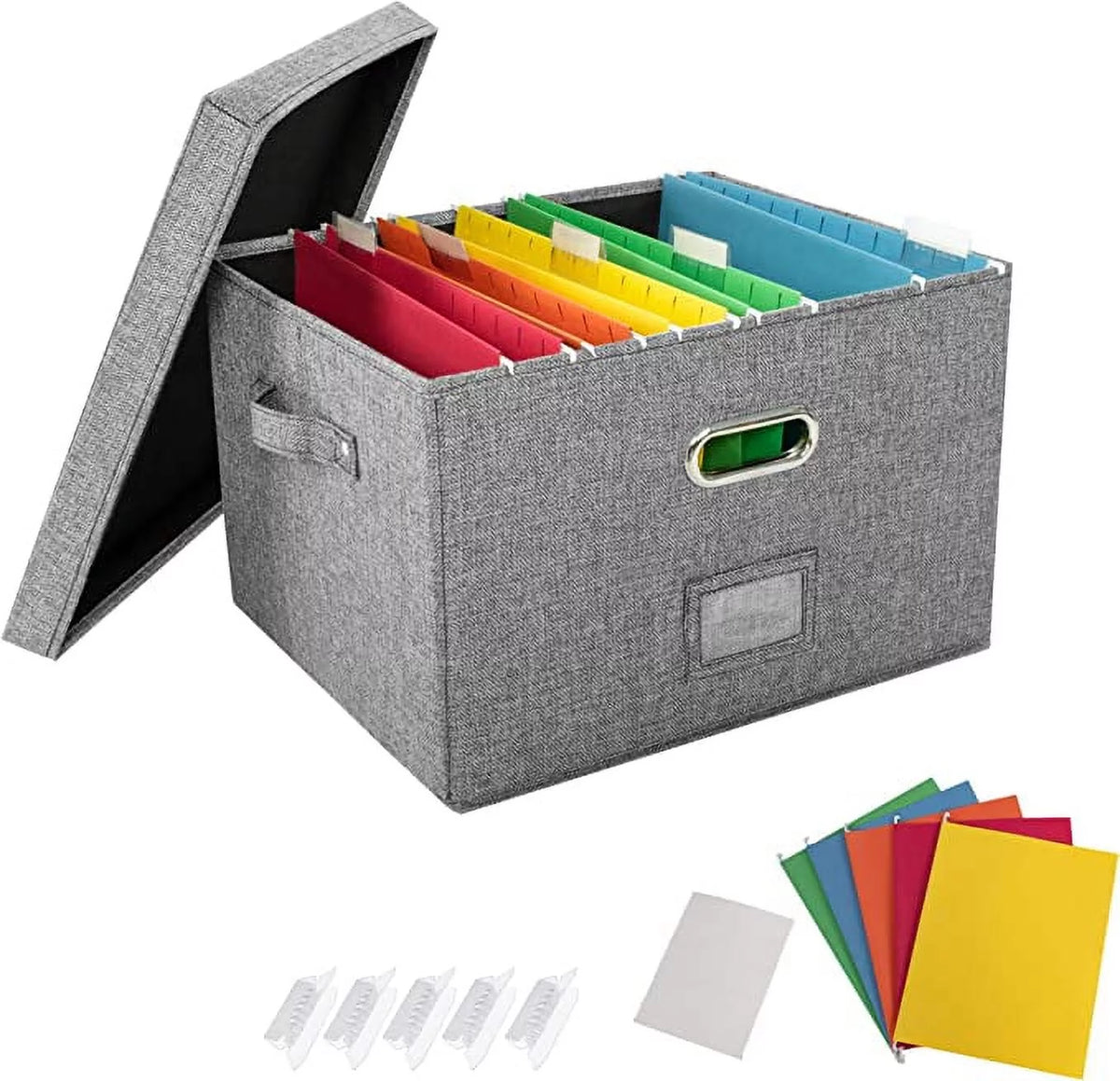 Collapsible Linen File Box with 5 Hanging Folders W32922