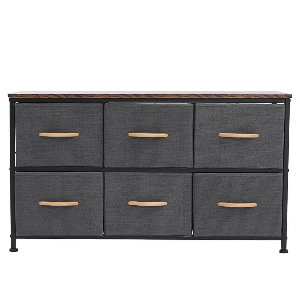 Gray 6 Drawer Fabric Dresser with Wooden Tabletop C1064