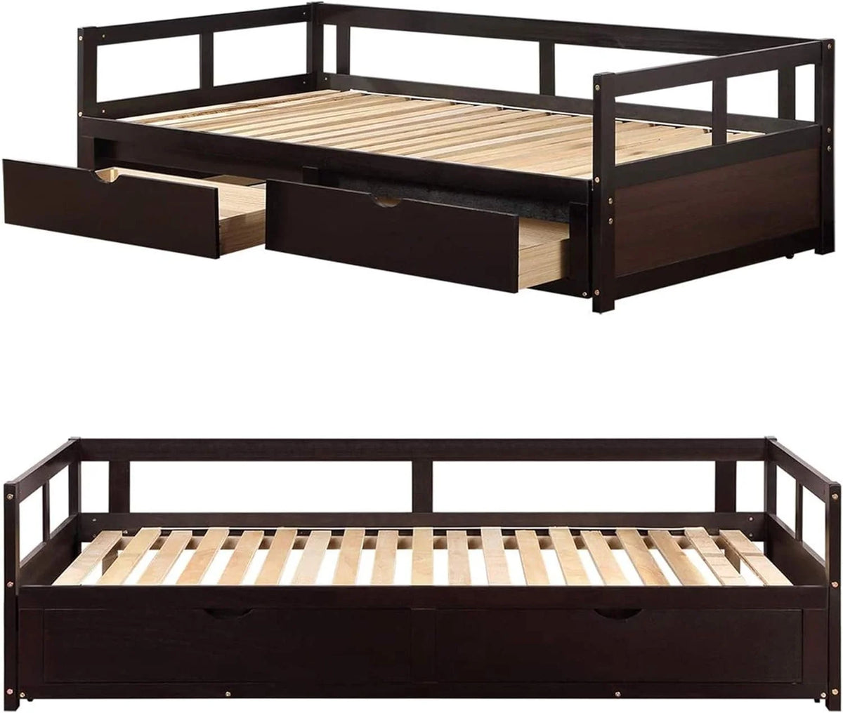 Espresso Wood Daybed with Two Storage Drawers U38946