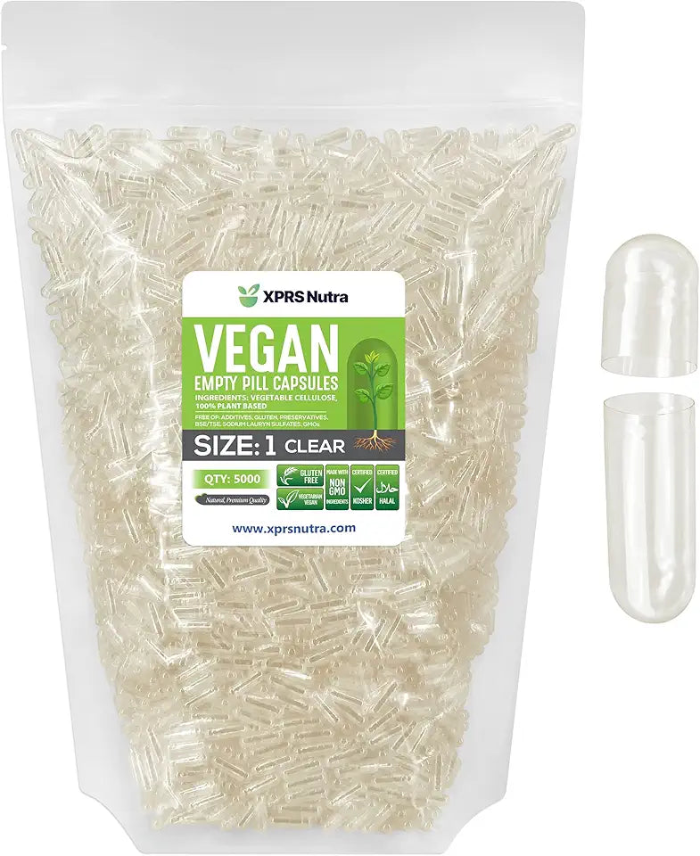 Size 1 Clear Empty Vegan Capsules 5000 Count E534