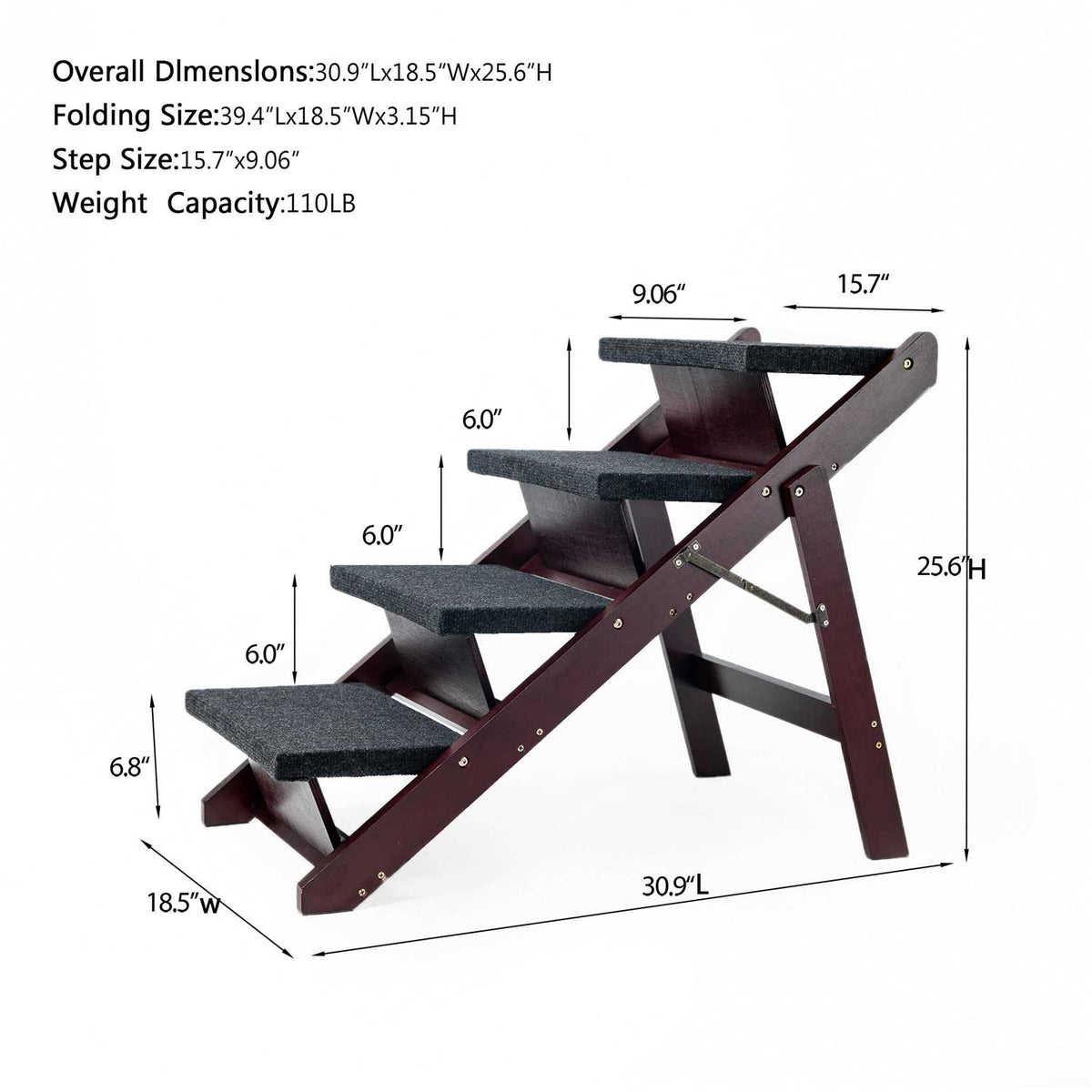 Foldable 4 Levels Wooden Pet Stairs & Ramp Q209909