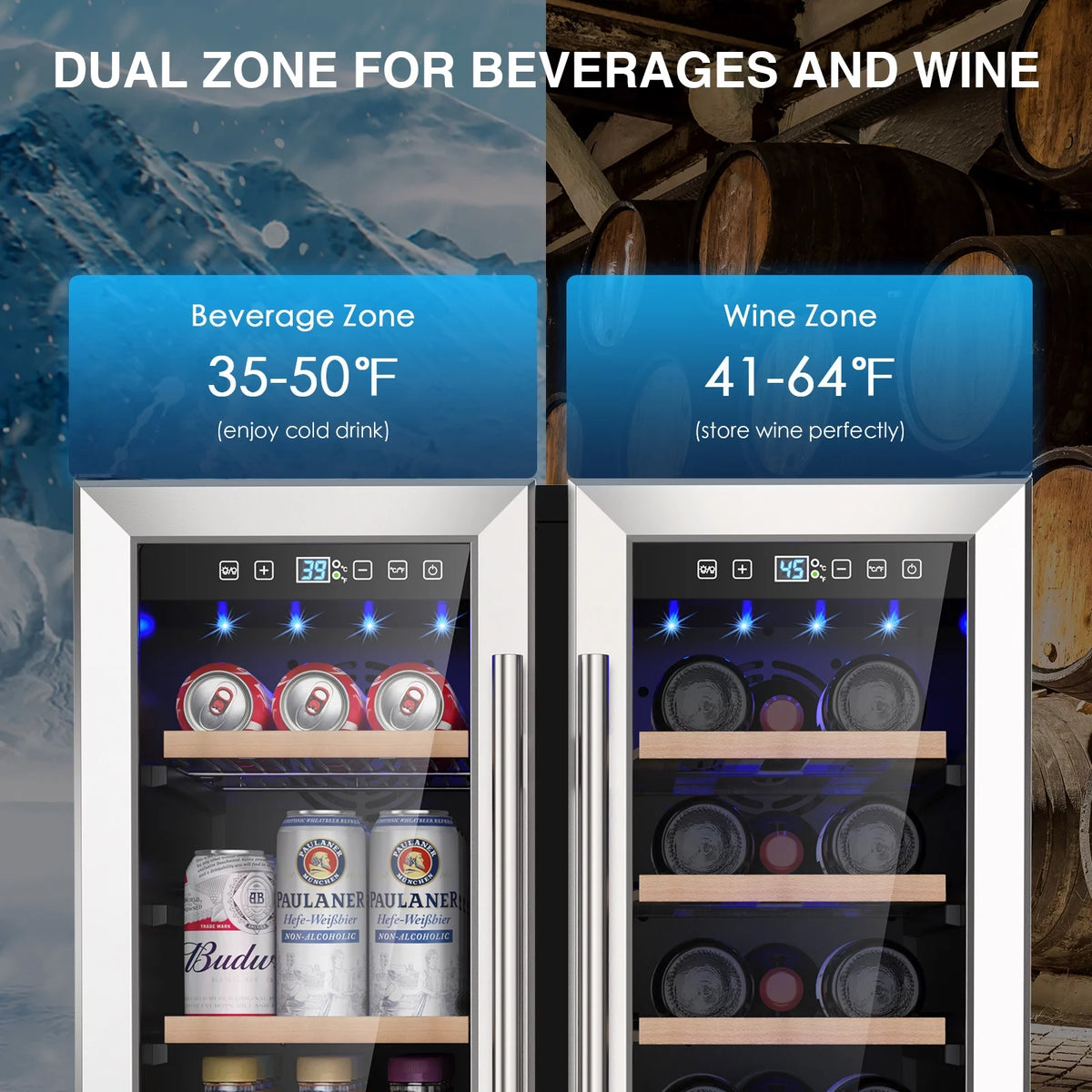 Beverage Refrigerator and Wine Cooler, Dual Zone 24 inch Built-in 20 Bottles 57 Cans Q932