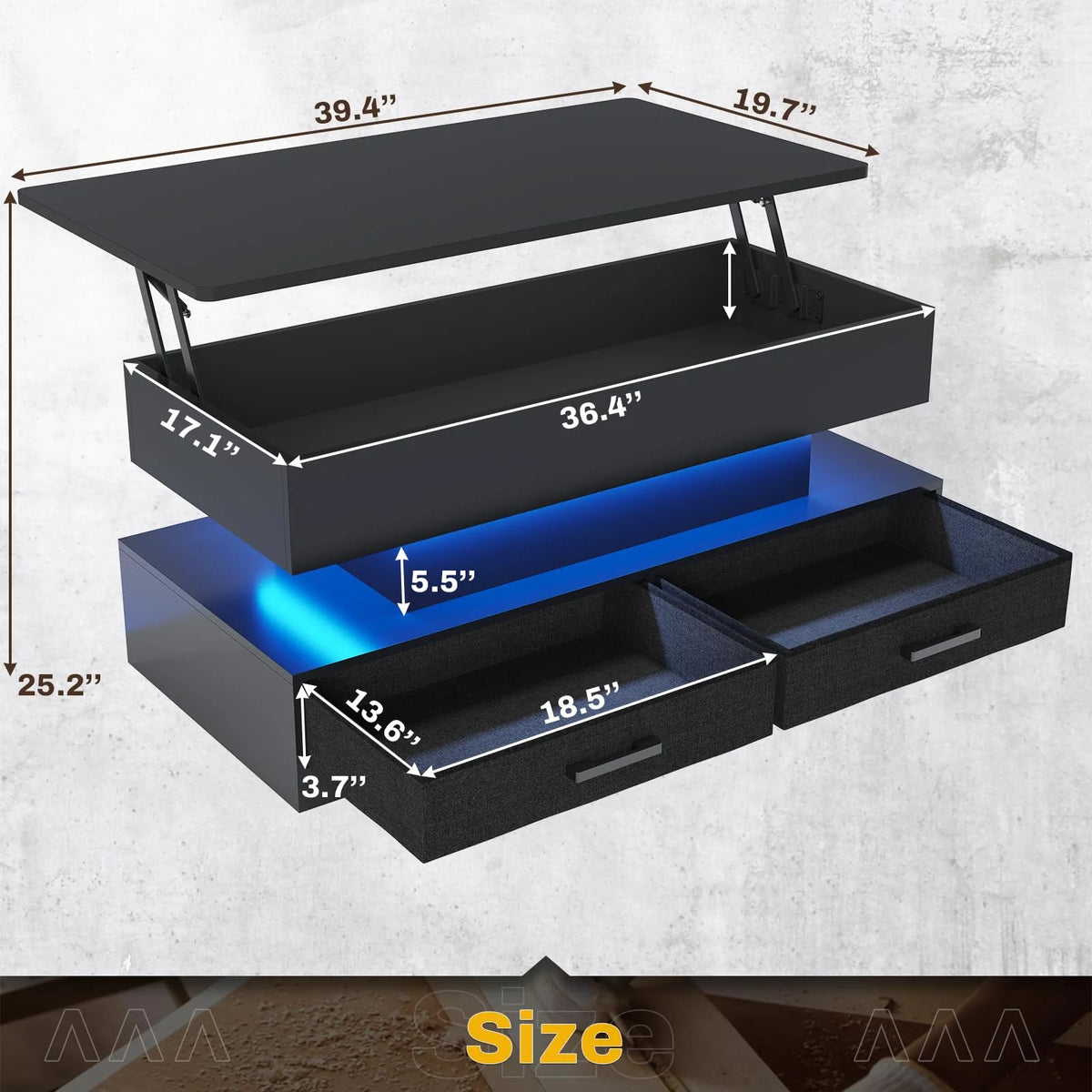 40" Lift Top Coffee Table with Storage and 2 Fabric Drawers W57060