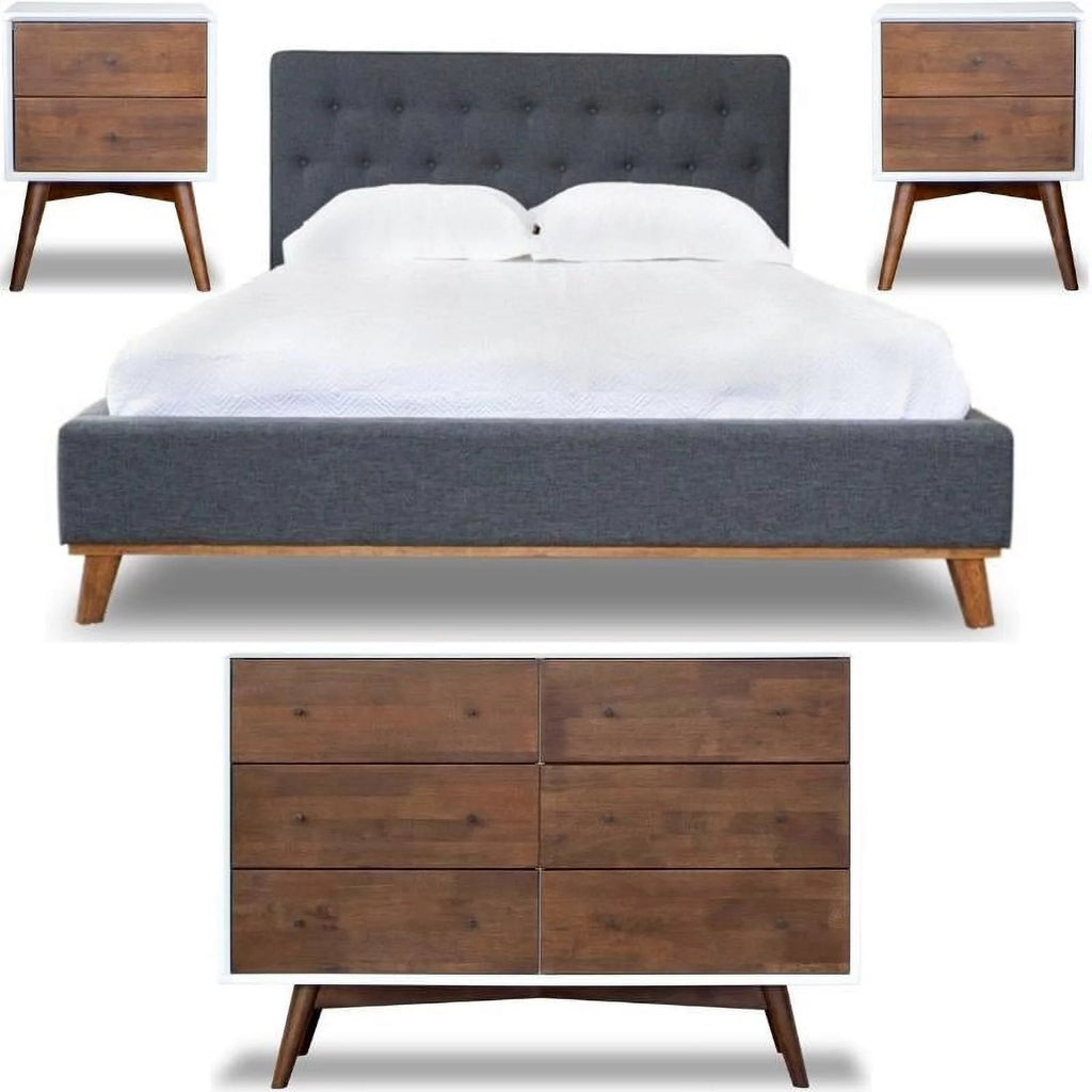 Queen Platform Bed 2 Nightstands 6-Drawer Dresser 4 Piece Set B729838